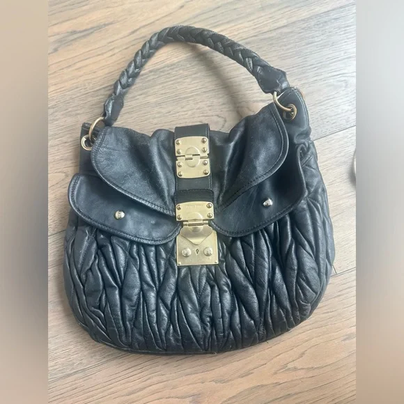 Miu Miu Black Shoulder Bag with Gold Accents - Picture 11 of 15